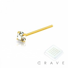 GOLD PLATED PRONG SET CZ 925 STERLING SILVER CLEAR NOSE PIN PACKAGE